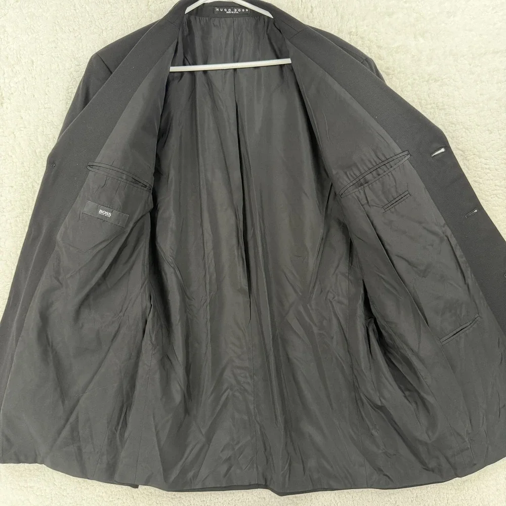 Hugo Boss Suit Jacket Mens 46 Black‎ Wool 3 Button Notch Lapel Made USA